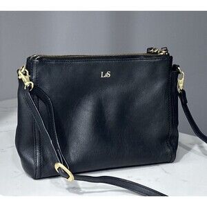 Lo & Sons Pearl Crossbody Bag Black Leather Organizer Triple Compartment Purse